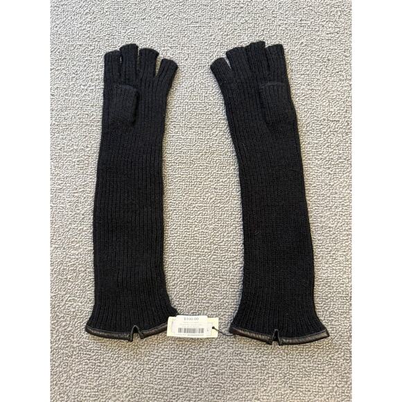 Carolina Amato Women One Size Black Cashmere Lambskin Fingerless Gloves - Picture 1 of 5